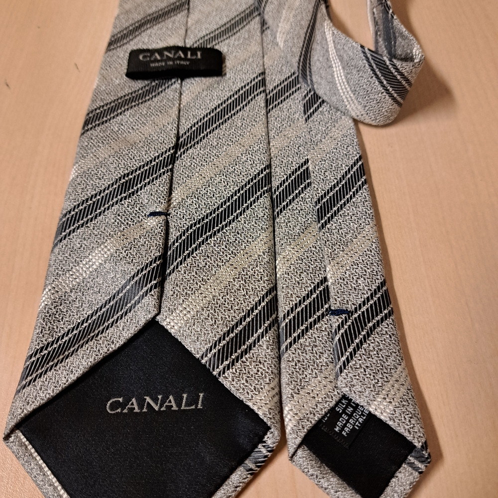 Canali Black and Gray Striped Tie